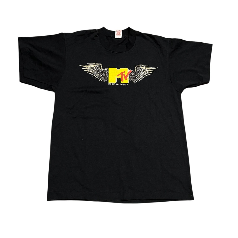 Vintageβ MTV Music Television T Shirt Black Single Stitch Collegiate Pacific L